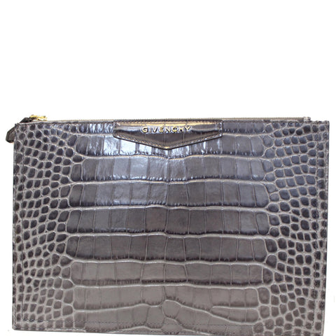 GIVENCHY Medium Antigona Croc Embossed Leather Pouch Grey - 25% OFF