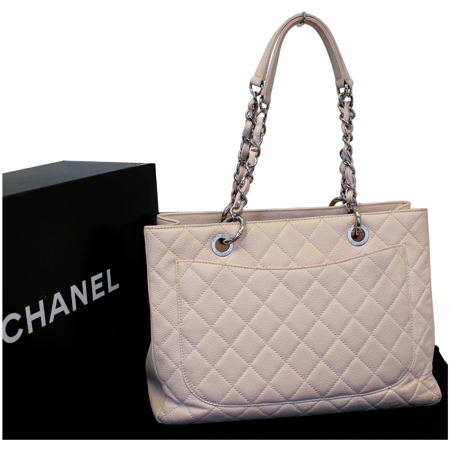 CHANEL Grand Shopping Caviar Leather Tote Shoulder Bag Blush Pink-US