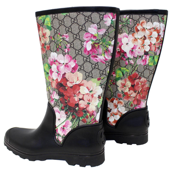 Gucci Flat Rubber Boots GG Supreme Monogram Blooms - side view