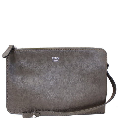 FENDI Leather Wristlet Pouch Charcoal