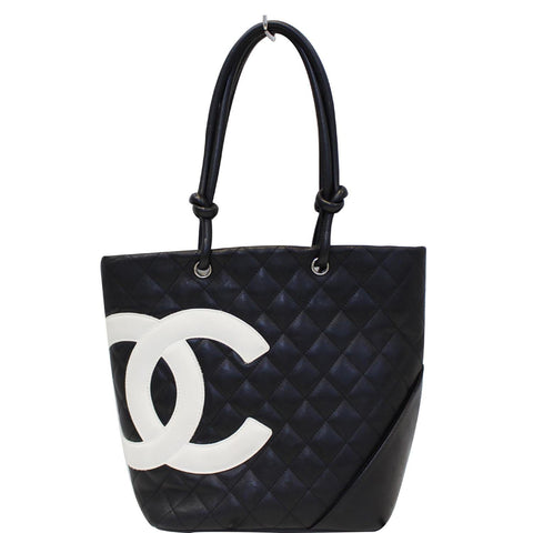 CHANEL Cambon Small Quilted Leather Tote Bag Black