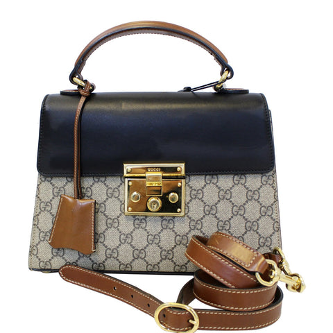 GUCCI Small Padlock GG Supreme Monogram Top Handle Crossbody Bag