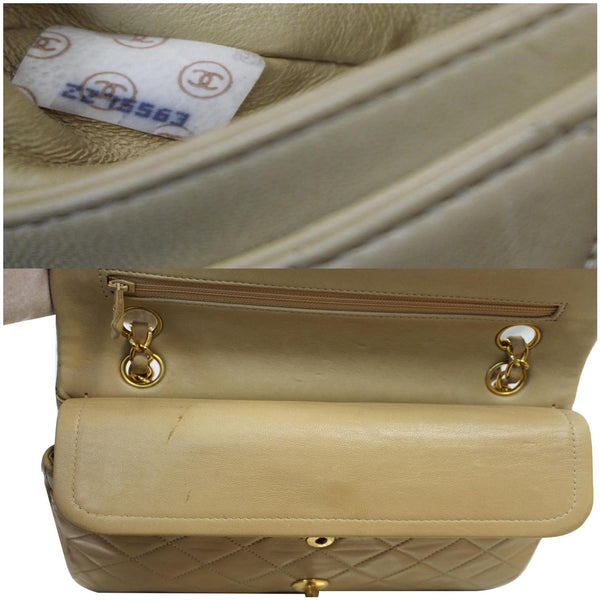 CHANEL CC Double Flap Calfskin Leather Chain Shoulder Bag Beige