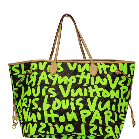 LOUIS VUITTON Neverfull GM Monogram Graffiti Shoulder Bag Lime Green