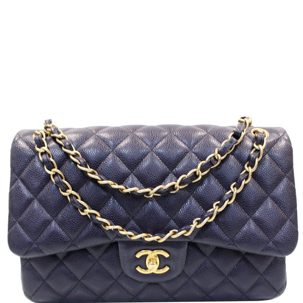 Chanel Jumbo Double Flap Caviar Leather Shoulder Bag Blue