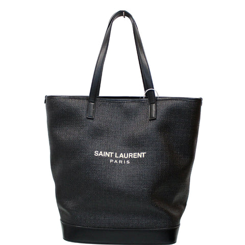 YVES SAINT LAURENT Teddy Canvas/Leather Drawstring Shopping Tote Black - Last Call