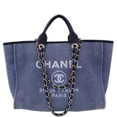 CHANEL Canvas Deauville Large Tote Denim Blue Shoulder Handbag