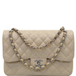 Chanel Jumbo Double Flap Caviar Leather Shoulder Bag Beige