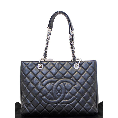 CHANEL Black Caviar Leather Grand Shopping Tote Bag