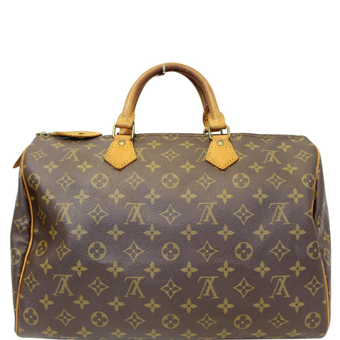 LOUIS VUITTON Speedy 35 Monogram Canvas Satchel Bag Brown