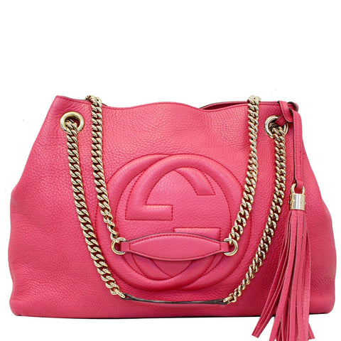 GUCCI Soho Pebbled Leather Chain Shoulder Bag Pink