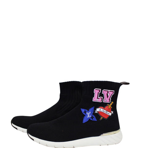 LOUIS VUITTON Knit Fabric Heart Patch High Top Sneakers Black US 10