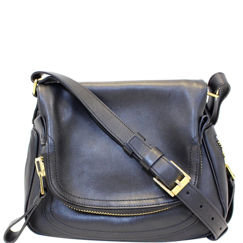 TOM FORD Jennifer Zip Medium Leather Shoulder Bag Black