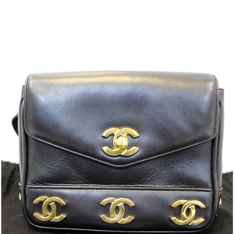 CHANEL Vintage Logo Plaque Bum Bag Black