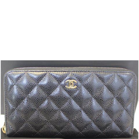 CHANEL Black Caviar Leather Zippy Wallet Black