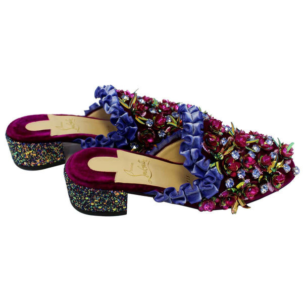 CHRISTIAN LOUBOUTIN Babouchkaflor Velvet Red Sole Mule Flats US 5-US