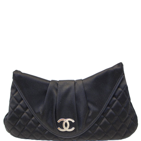 CHANEL CC Half Moon Quilted Satin Clutch Black