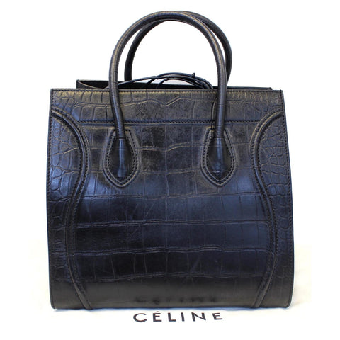 CELINE Croc Stamped Embossed Leather Medium Phantom Luggage Tote Bag-US