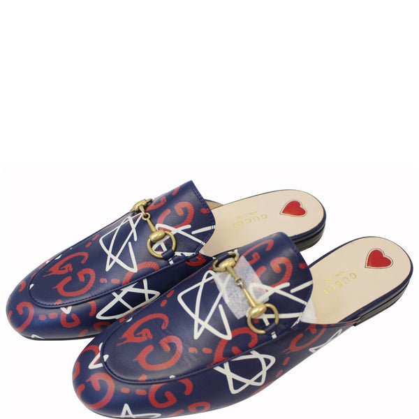 GUCCI Princetown Gucci Ghost Print Flats Navy Blue US 9.5