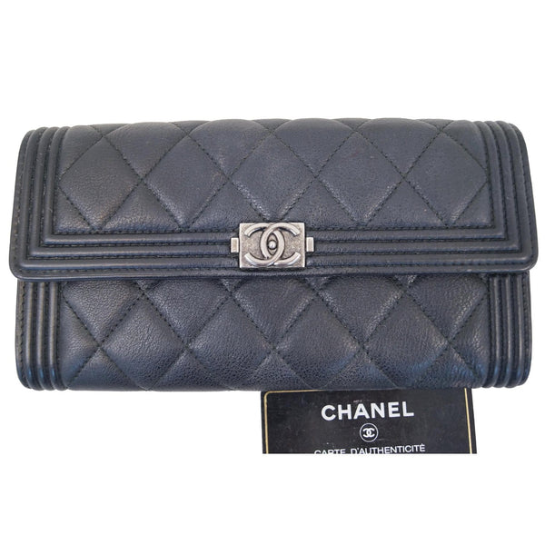 Chanel Boy Large Flap Lambskin Leather Wallet Black front view