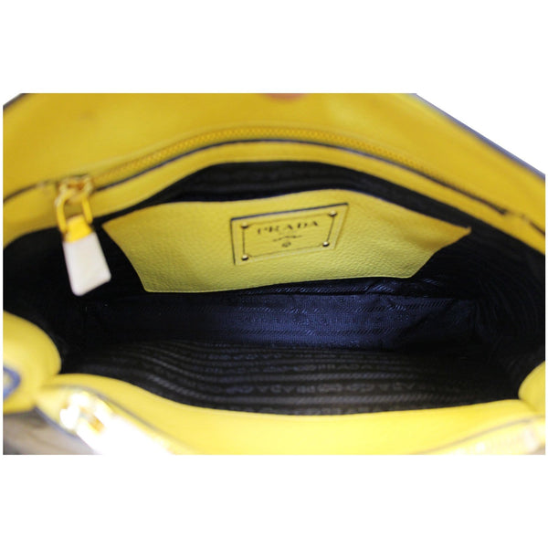 Prada Vitello Phenix Leather Tote Bag Yellow For Women inside view