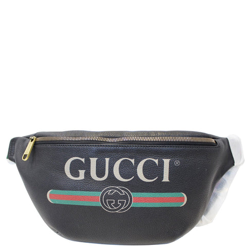 GUCCI Print Leather Black Belt Waist Bum Bag Medium 530412