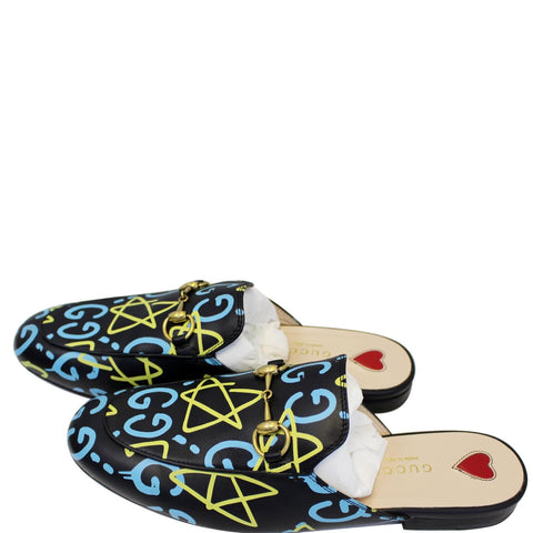 GUCCI Princetown Gucci Ghost Print Flats Black US 7