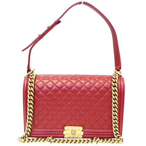 CHANEL Medium Boy Flap Lambskin Leather Shoulder Bag Red