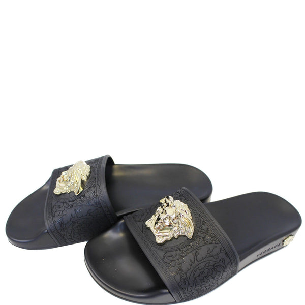 VERSACE Baroque Medusa Slides Sandals - Black