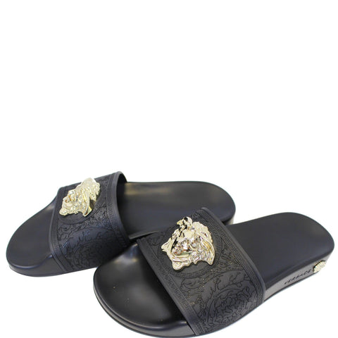 VERSACE Baroque Medusa Slides Sandals Black US 5