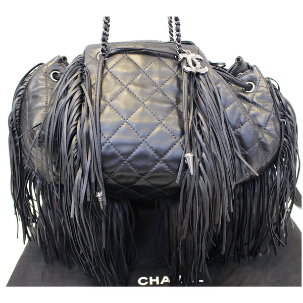 CHANEL Paris Dallas Drawstring Fringe Shoulder Bag Black
