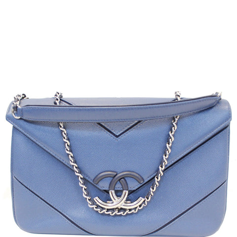 CHANEL CC Chevron Flap Shoulder Crossbody Bag Blue