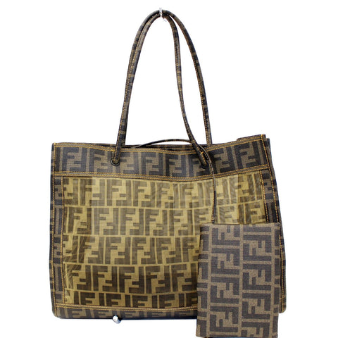 FENDI Tobacco Zucca Print Mesh Fabric Tote Bag Brown