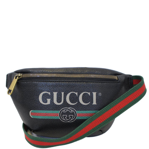 GUCCI Print Leather Black Belt Waist Bum Bag Small 527792