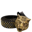 Gucci Feline Head Studded Leather Belt Black Color