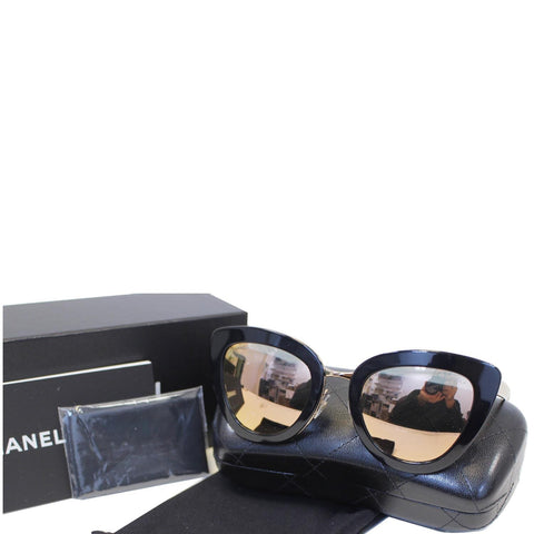 CHANEL Cat Eye Sunglasses Black Gold