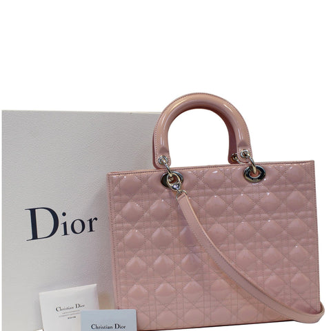 CHRISTIAN DIOR Quilted Patent Leather Lady Dior Large Shoulder Bag-US