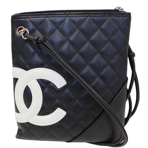 CHANEL Cambon Flat Calfskin Leather Messenger Crossbody Bag Black