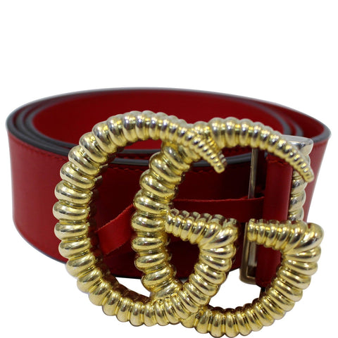 GUCCI Torchon Double G Red Leather Belt Size 95.38