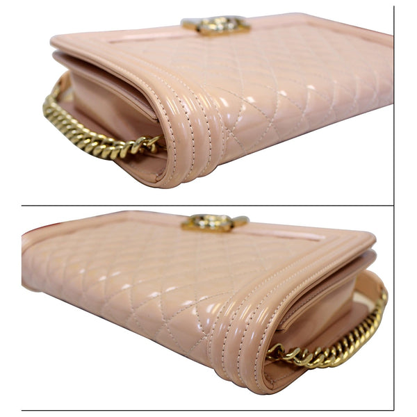 CHANEL Medium Boy Patent Leather Flap Bag Light Pink