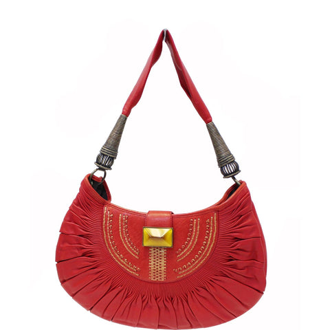 CHRISTIAN DIOR Plisse Pleated Leather Hobo Bag Red - 20% OFF