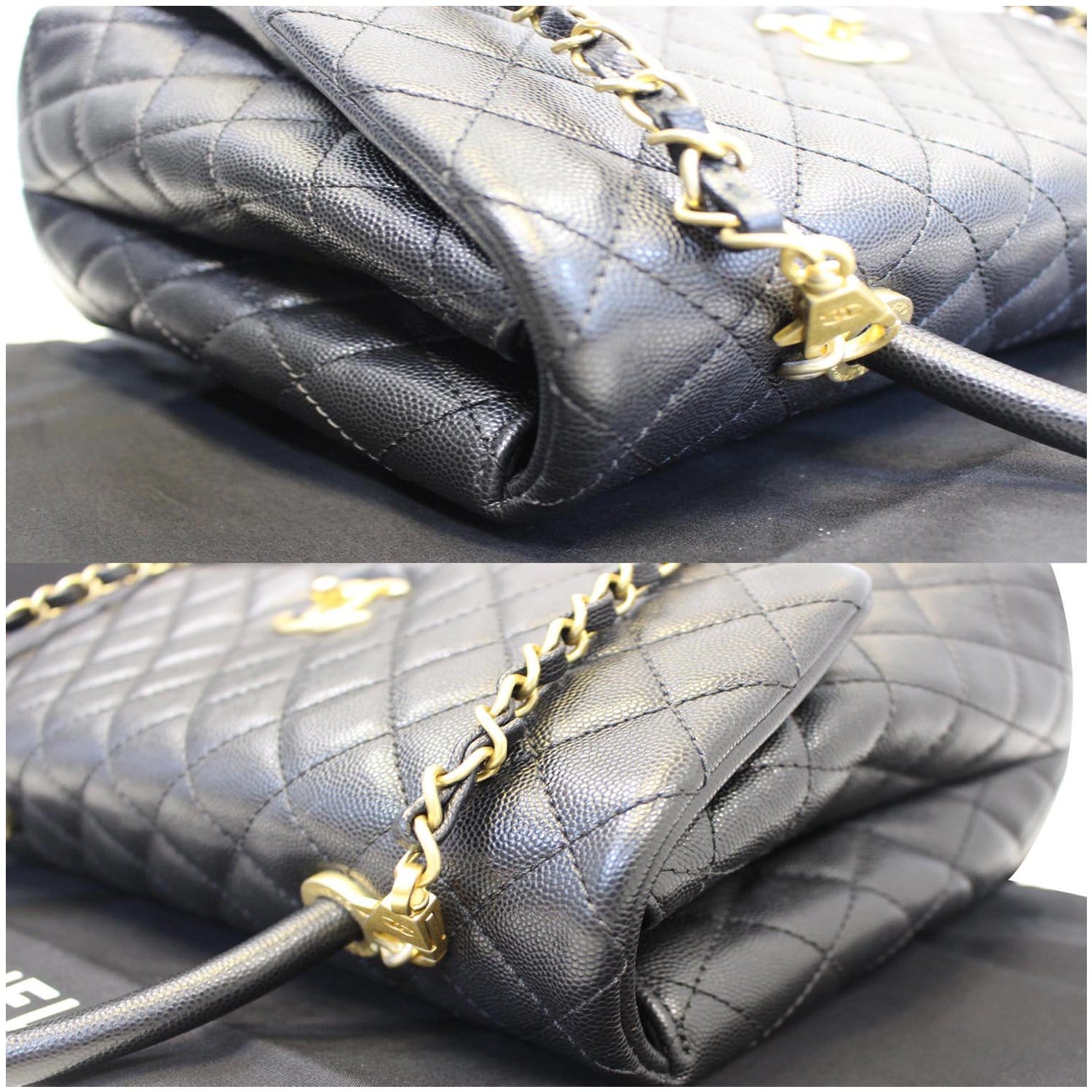 Chanel Black/Burgundy Caviar Leather Medium Coco Top Handle Bag Chanel