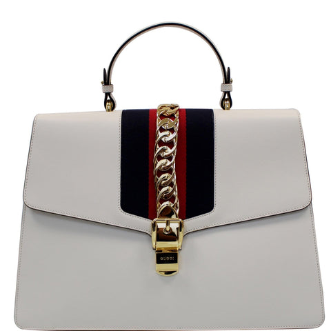 GUCCI Maxi Sylvie Calfskin Top Handle Bag White 477631