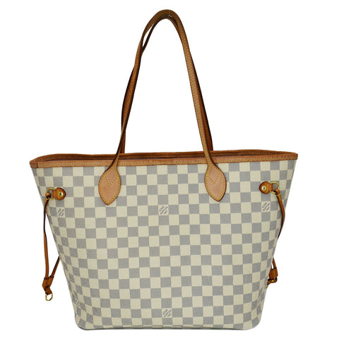 LOUIS VUITTON Neverfull MM Damier Azur Tote Bag Rose Ballerine