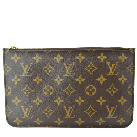 LOUIS VUITTON Neverfull Monogram Canvas Pochette Wristlet Pouch Brown