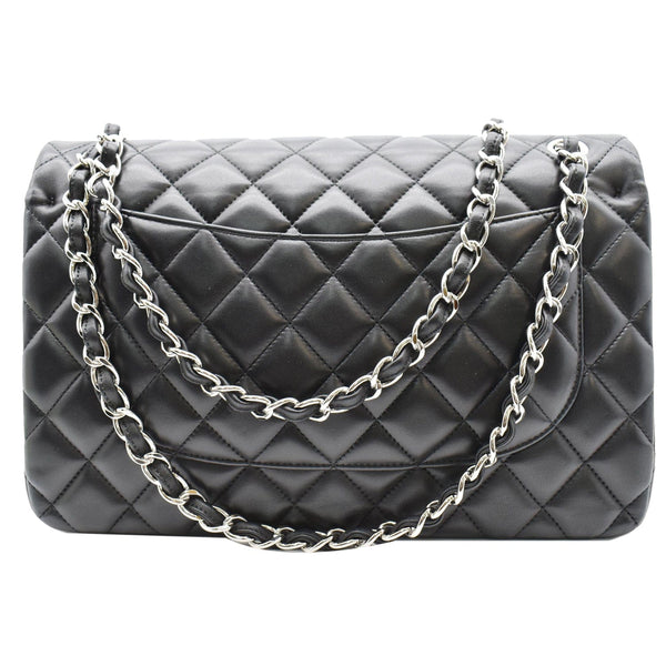 CHANEL Classic Jumbo Double Flap Lambskin Leather Shoulder Bag Black