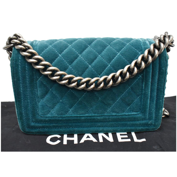 CHANEL Small Boy CC Chain Velvet Shoulder Bag Teal