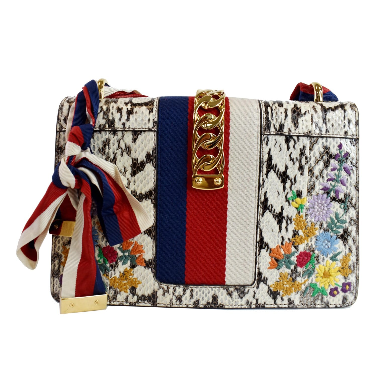 Gucci Small Sylvie Floral Embroidered Snakeskin Bag