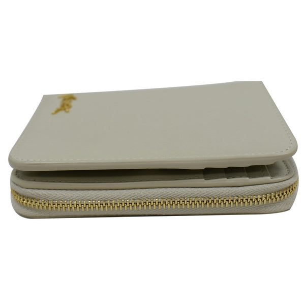 SAINT LAURENT Tiny Monogram Compact Leather Zip Around Wallet White