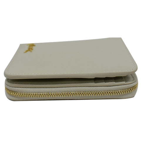 SAINT LAURENT Tiny Monogram Compact Leather Zip Around Wallet White